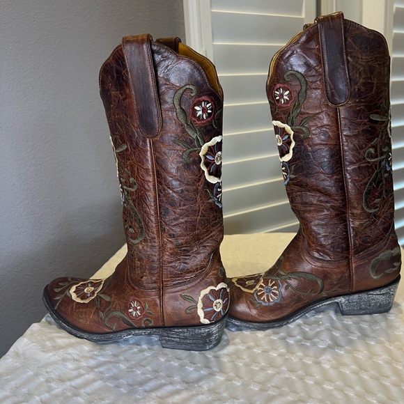 Old Gringo Floral Brown Leather Boots Size 7.5B - Picture 5 of 8